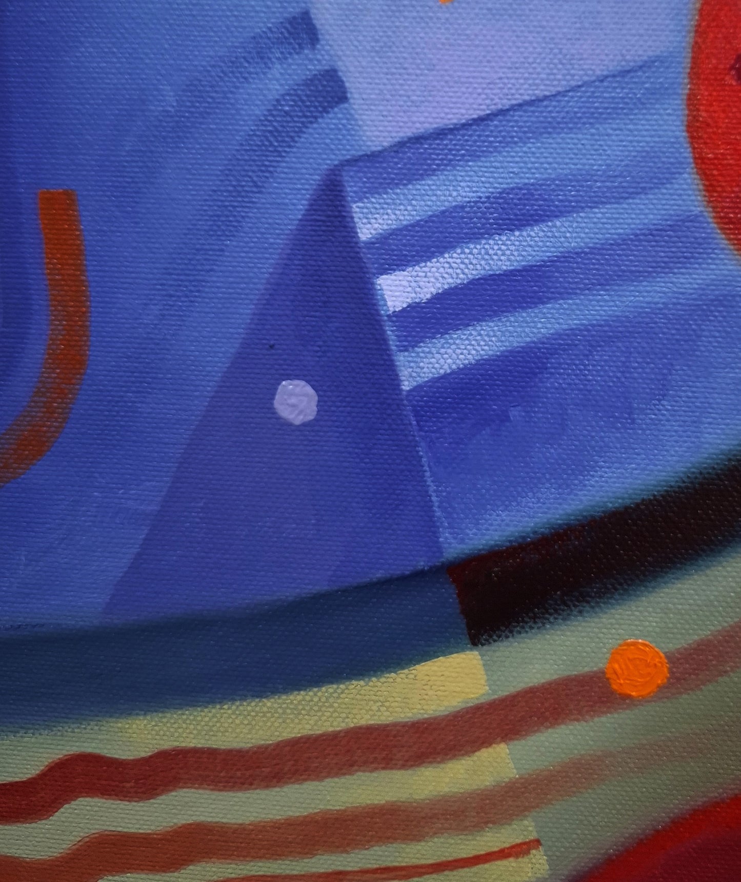 Oil painting Yin Yang Abstraction by Sergiy Voichenko with bold blue shapes