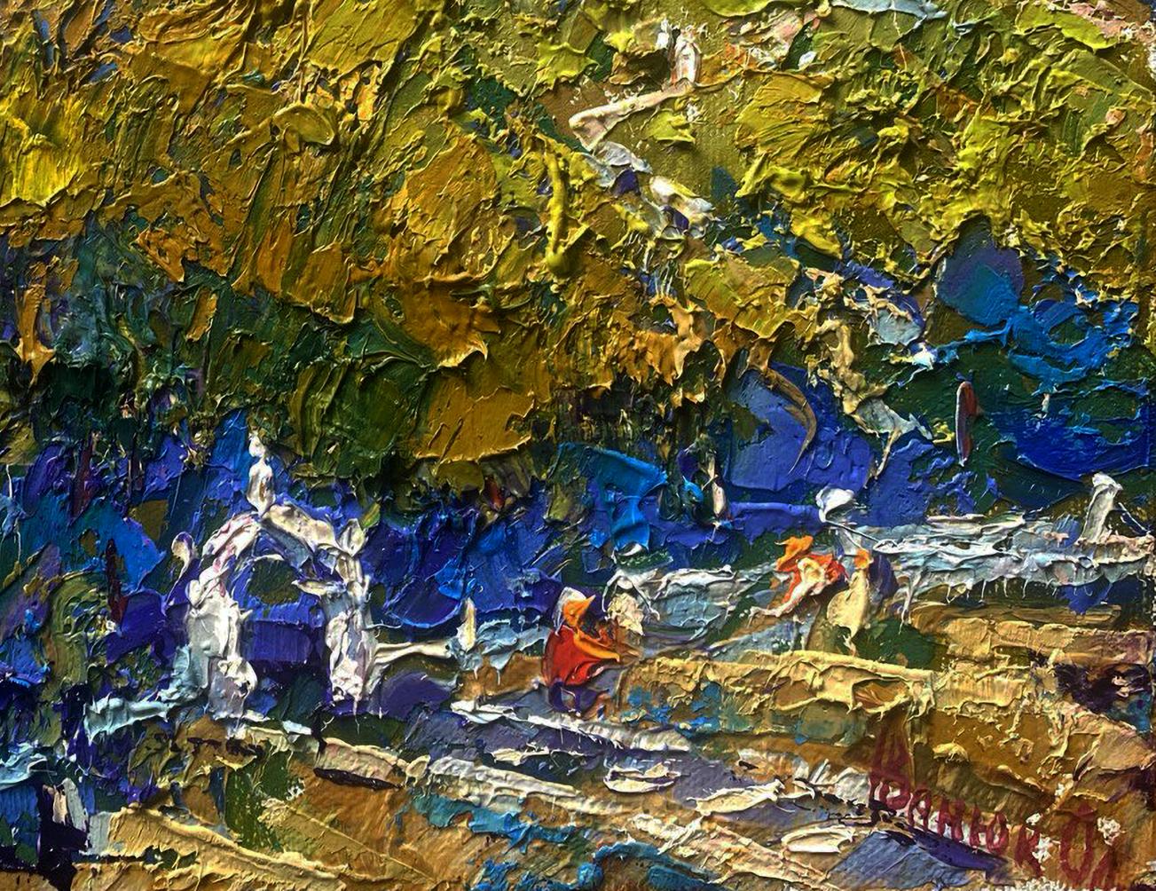 Oil painting The hillfort hides the secrets by Oleksiy Ivanyuk in gold blue red