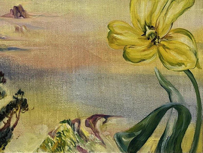 Vibrant yellow tulip impressionist oil painting by Valentina Polyanitsyna