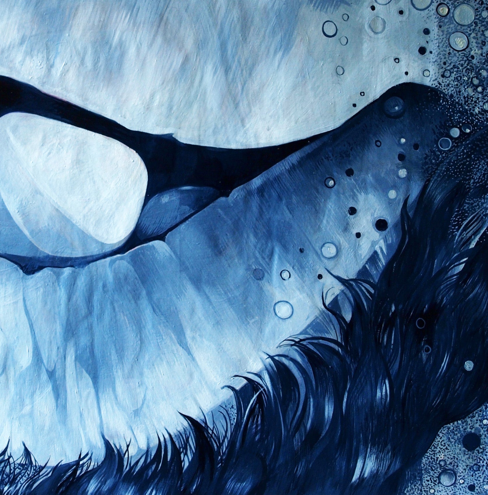Oil painting Vivid emotions Konsta G. Amelinn: blue black abstract face with white eyes