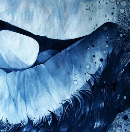 Oil painting Vivid emotions Konsta G. Amelinn: blue black abstract face with white eyes