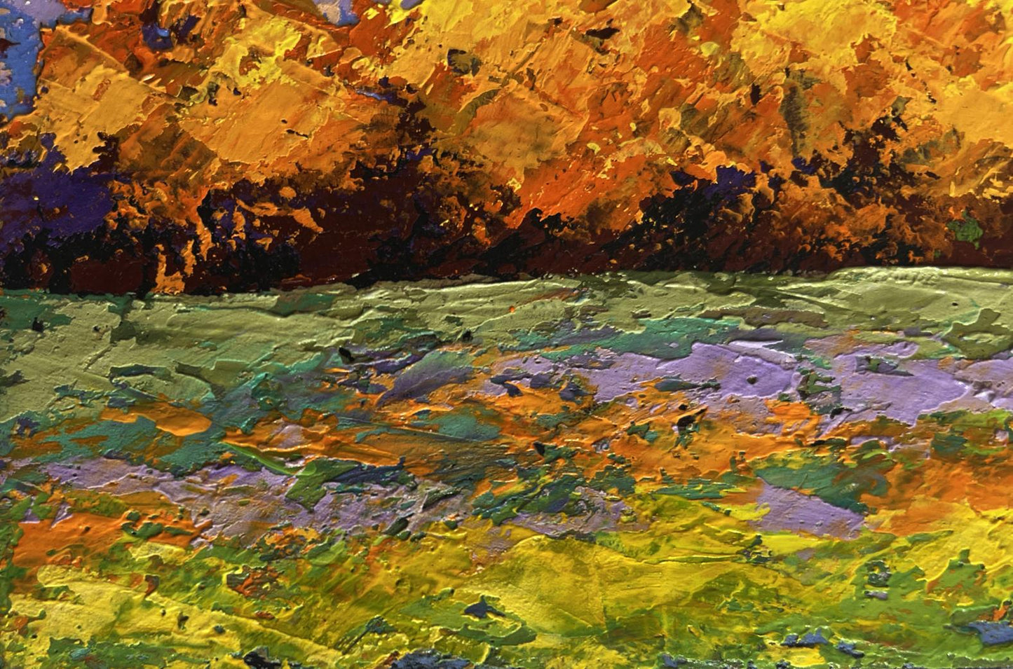Vibrant impasto oil painting of sunset autumn colors by V. Zadorozhnya