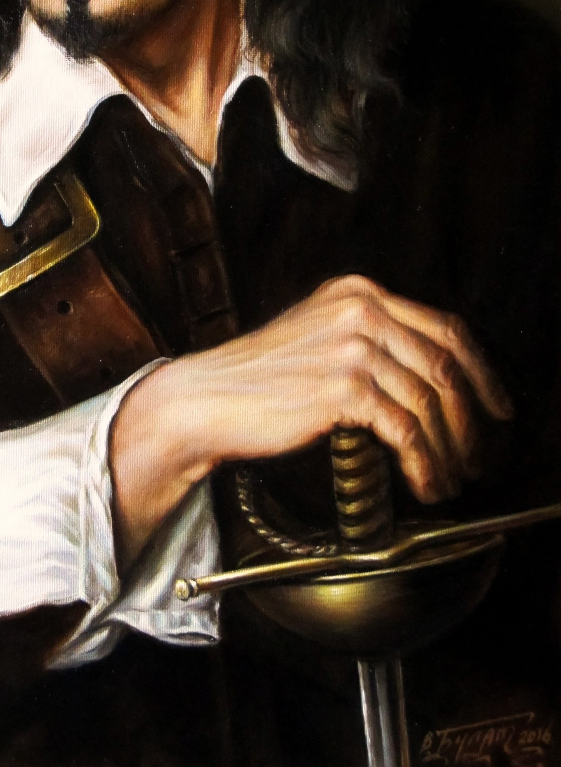 Oil painting self-portrait Valeriy Bulat with golden-hilted sword