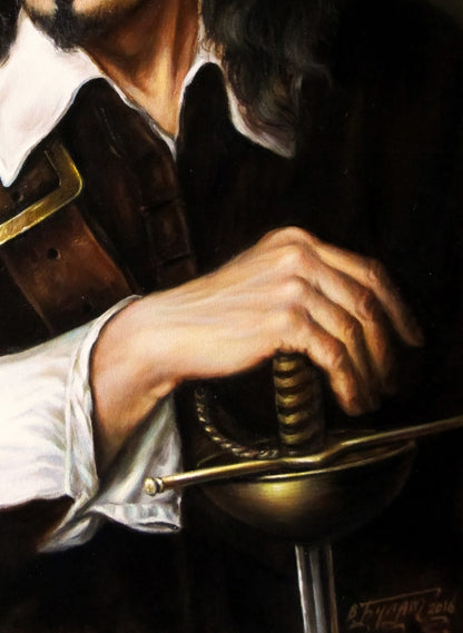 Oil painting self-portrait Valeriy Bulat with golden-hilted sword