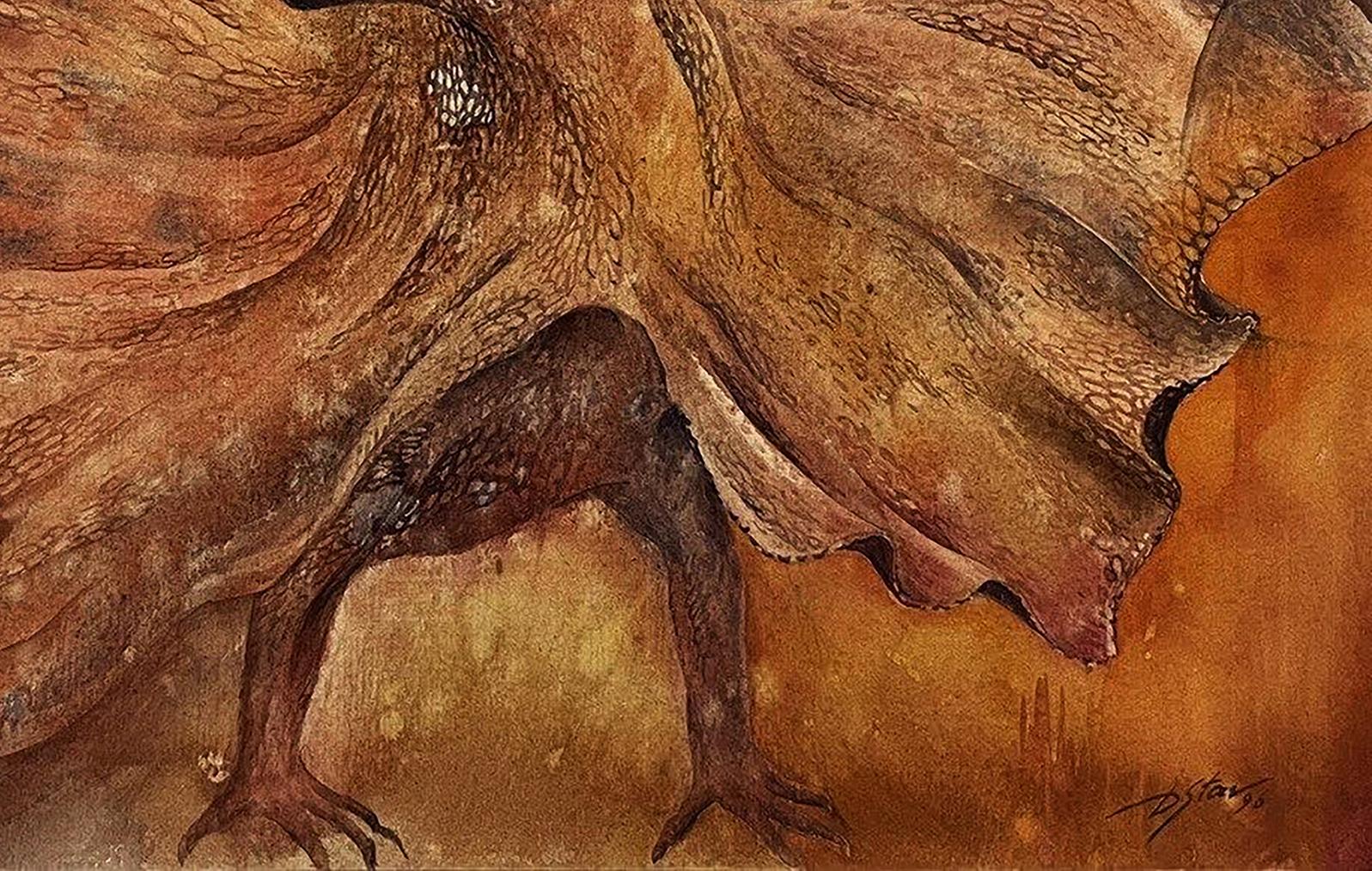 Watercolor painting of cloaked lizard octopus by Dmytro Startsev