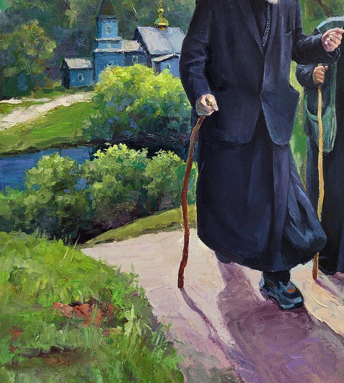 Dark navy blue monk robe oil painting by Boris Serdyuk from Sunday service