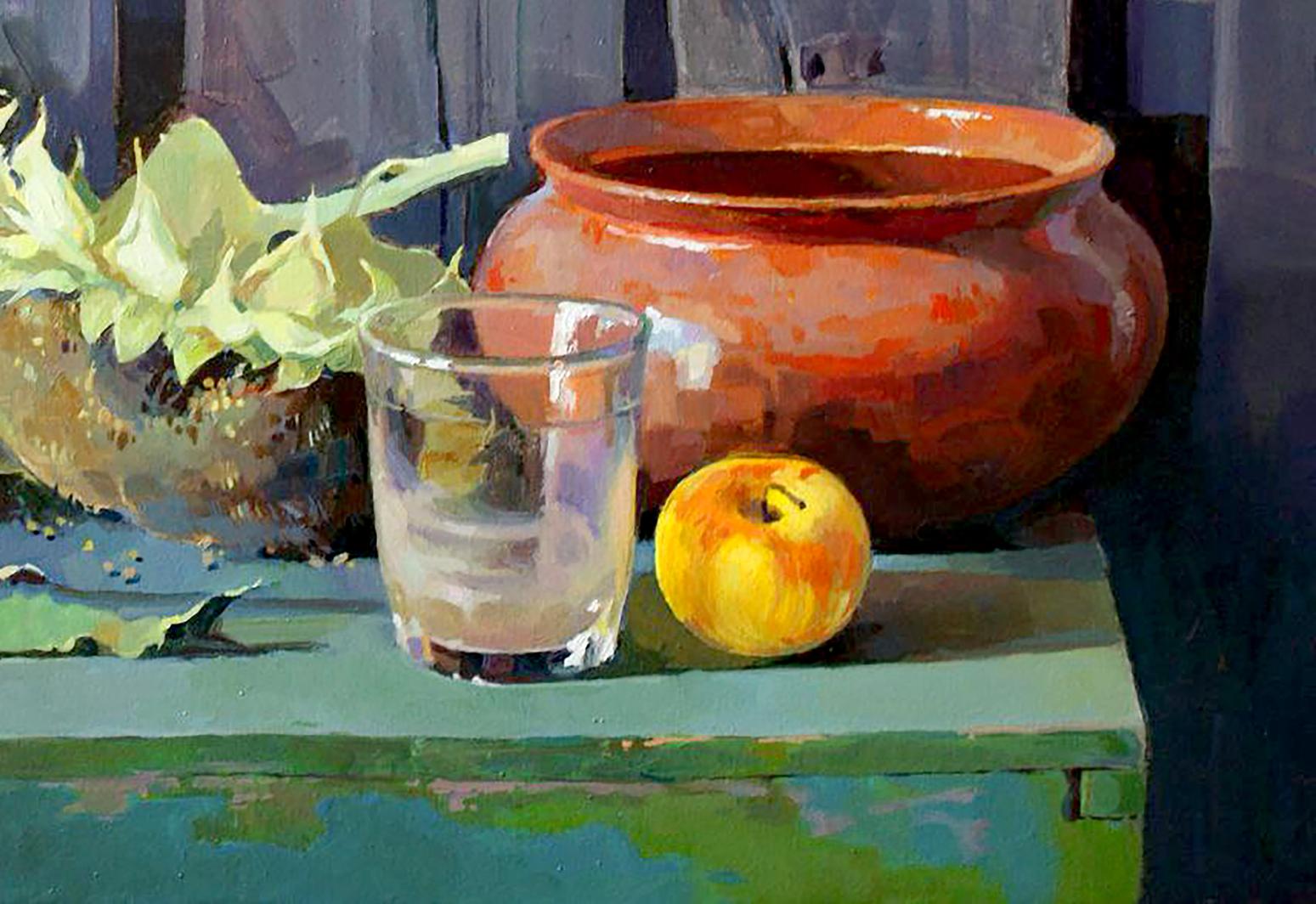 Oil painting August by Anastasia Yaroshevich in glossy terracotta pot