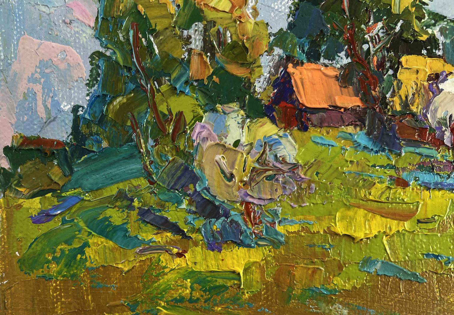 Vibrant impressionist oil painting by Oksana Ivanyuk with textured clouds