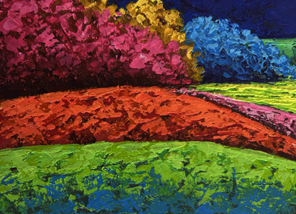 Vibrant sunset gold oil painting by V. Zadorozhnya with bold textured hues