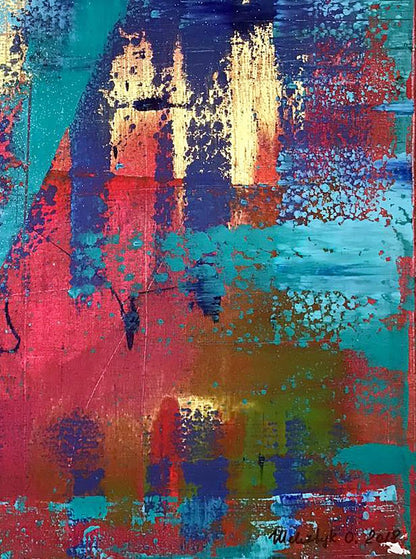 Vibrant Summer Breeze acrylic painting by Olga Melezhik, bold red teal strokes