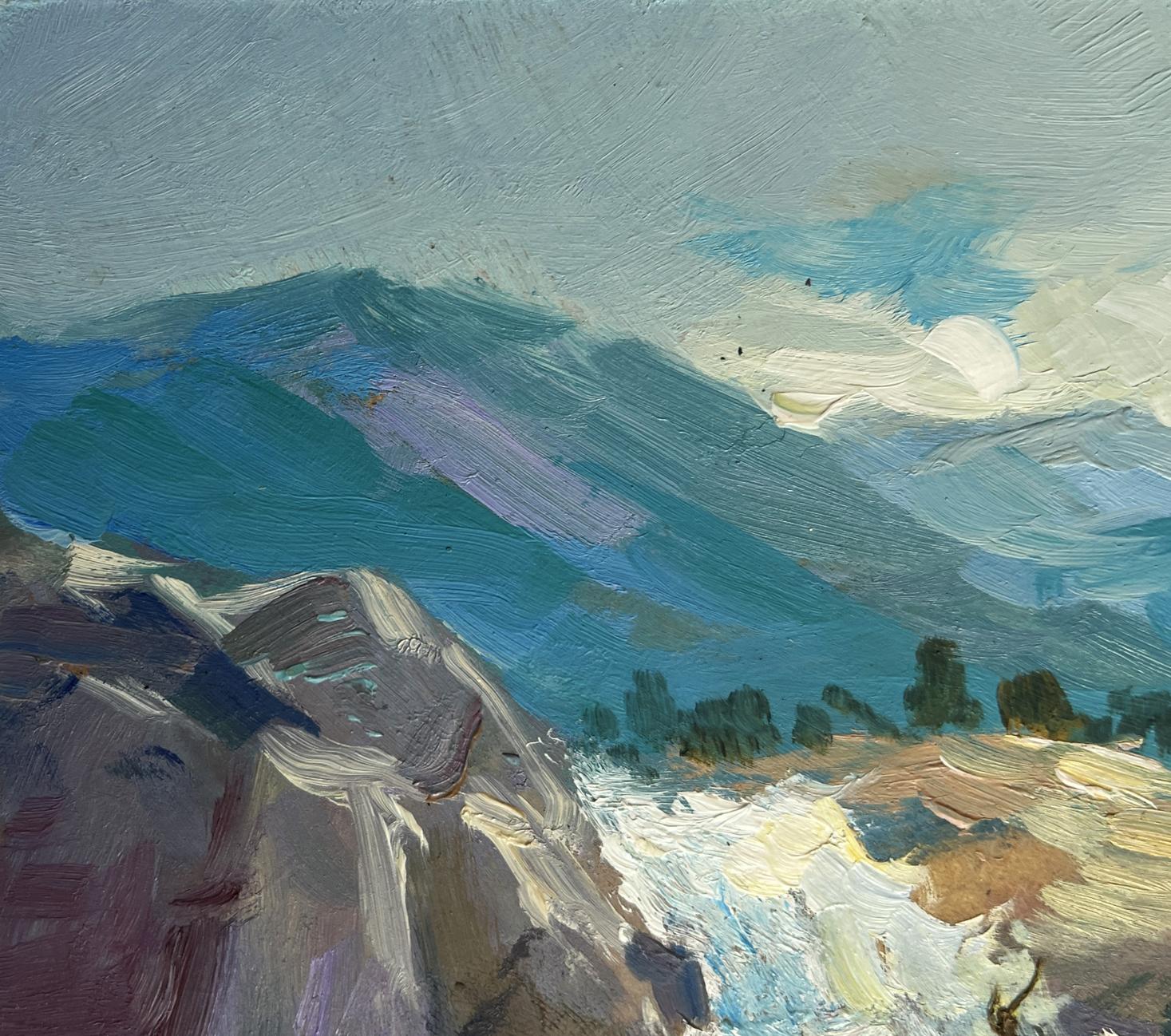 Oil painting of waterfall in mountains by Yuriy Suprunchuk