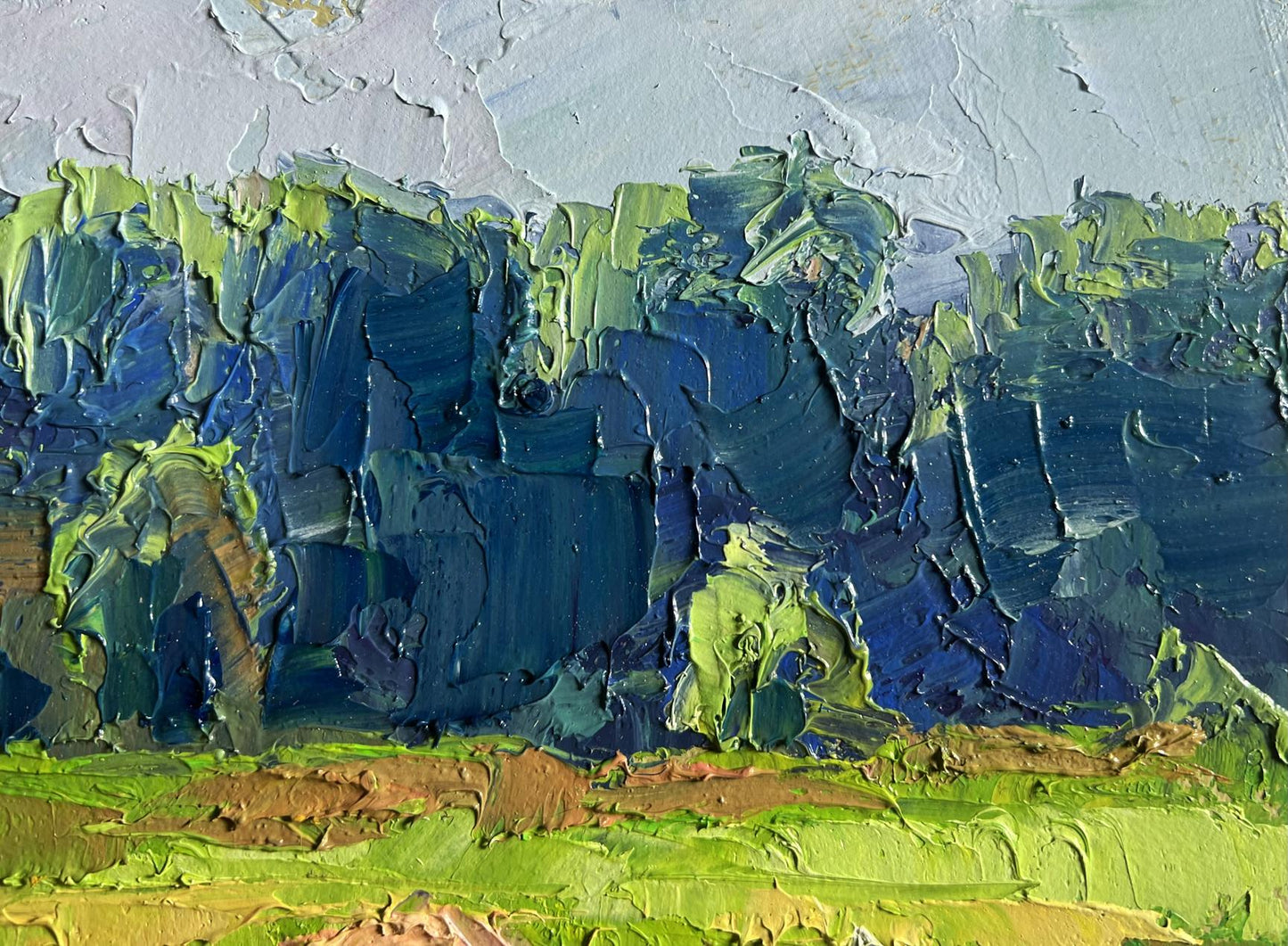 Oil painting The storks have arrived by Boris Serdyuk impasto landscape