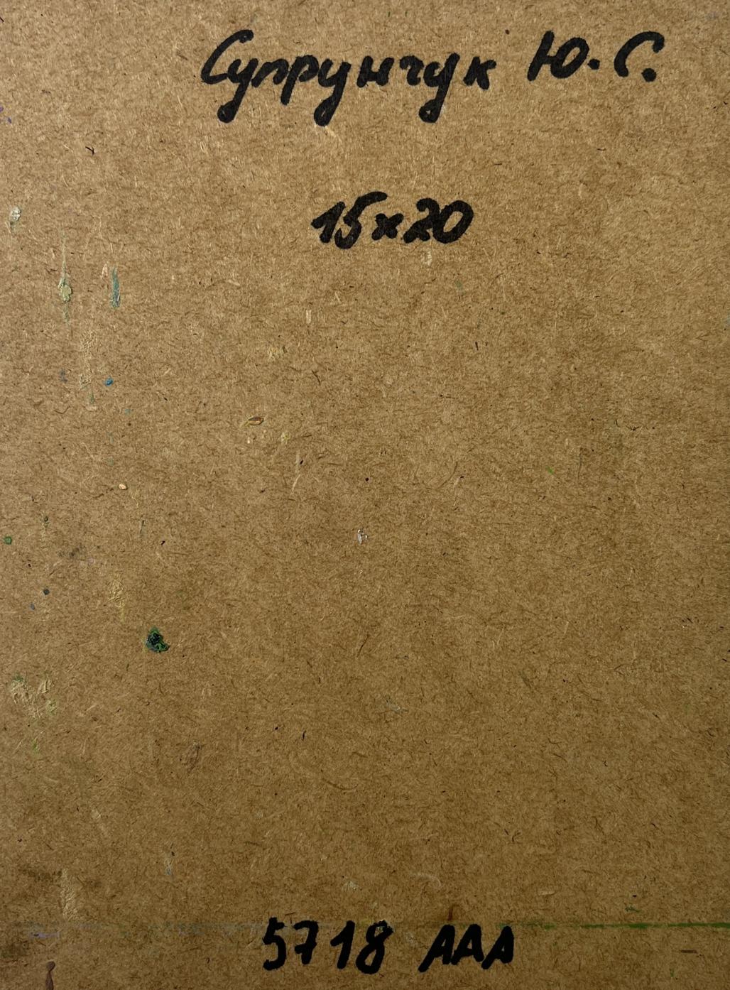 Back of Yuriy Suprunchuk oil painting with Cyrillic text and measurements
