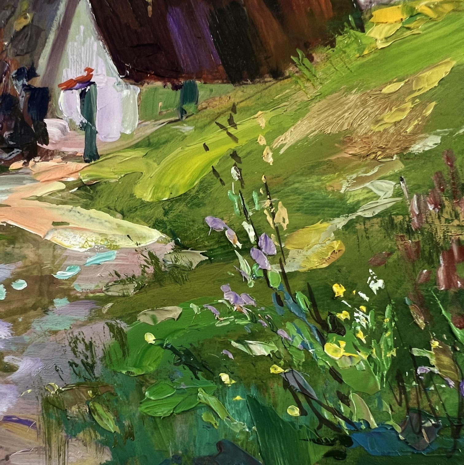 Vibrant impressionist oil painting of house in mountains by Yuriy Suprunchuk