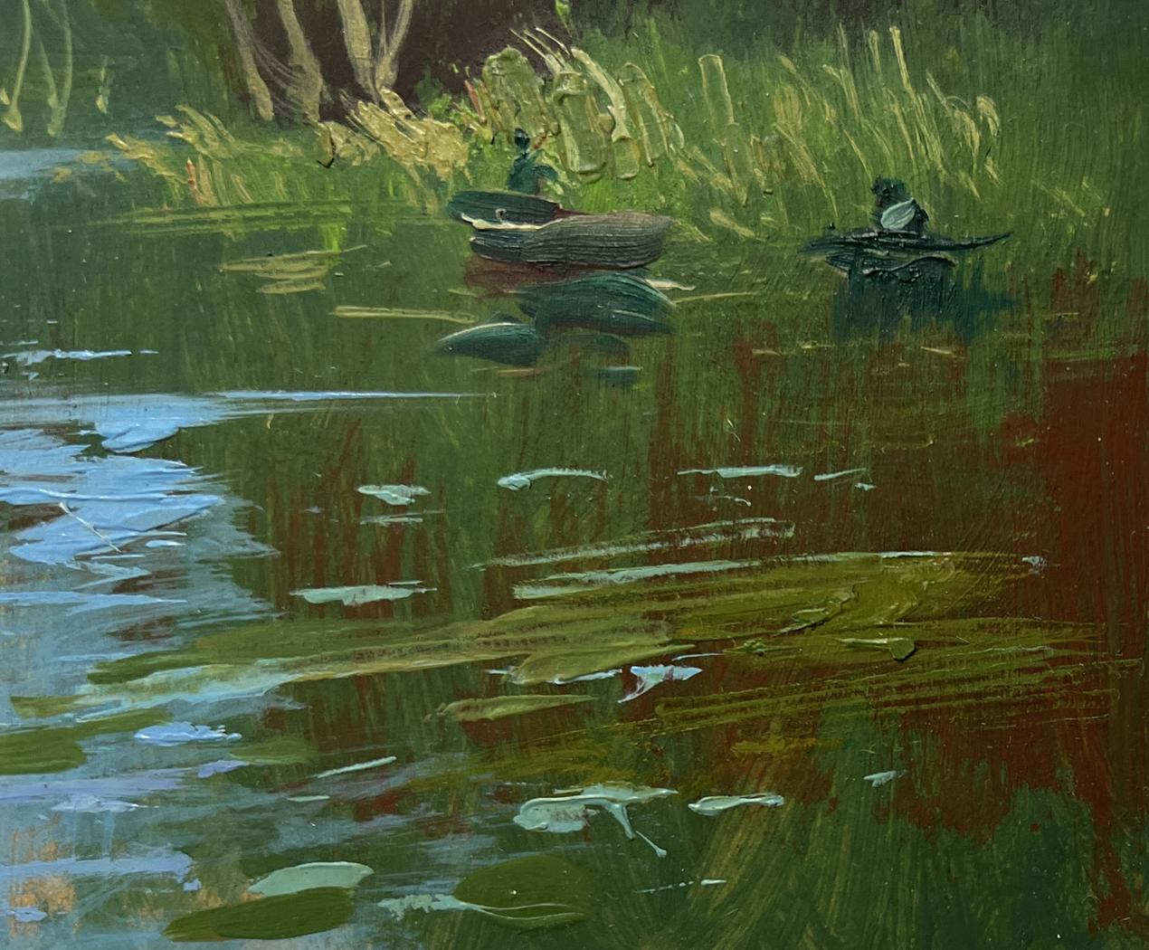 Oil painting River in green embrace by Yuriy Suprunchuk serene pond scene