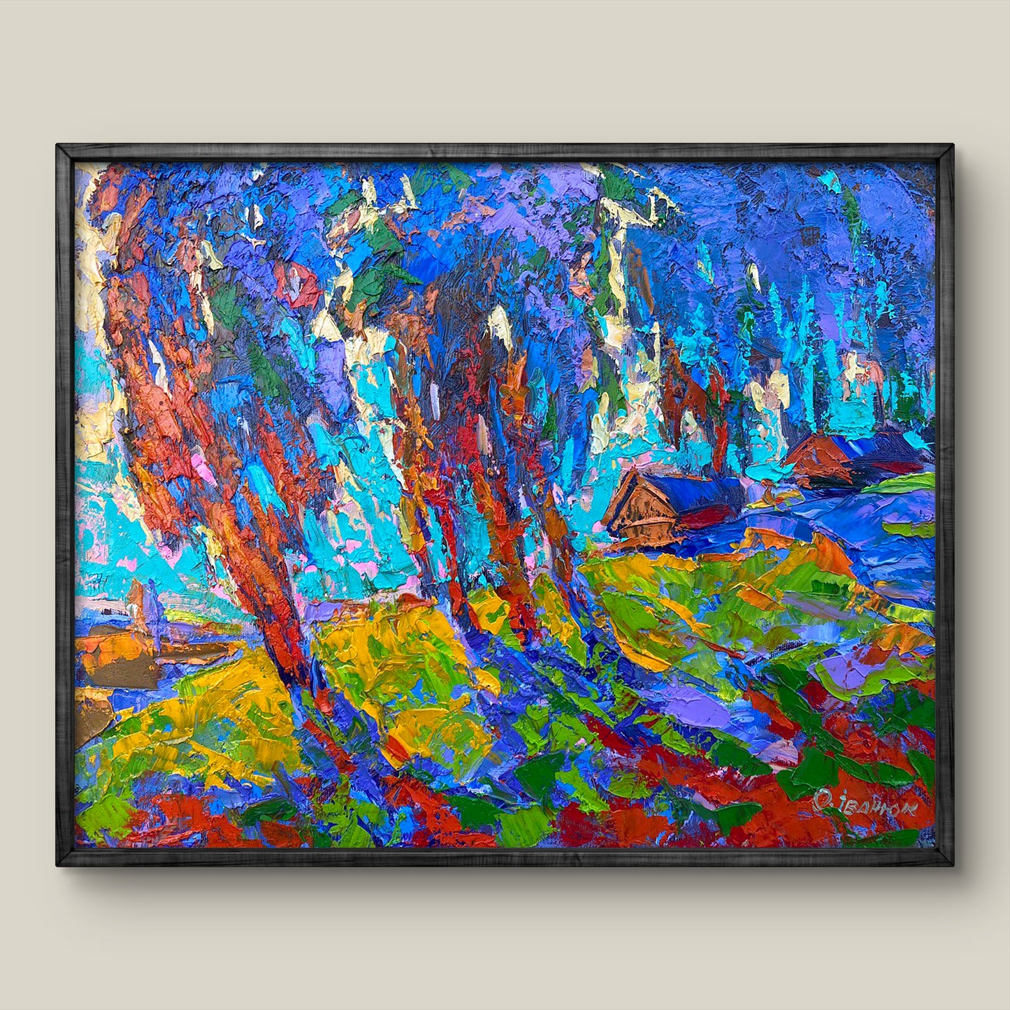 Oil painting In the evening by Alex Ivanyuk in dark wood frame