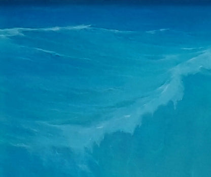 Vibrant turquoise ocean waves with frothy crests rolling toward sun by Vasily Korkishko