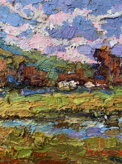 Vibrant impressionist oil painting On the edge of the village by Oksana Ivanyuk