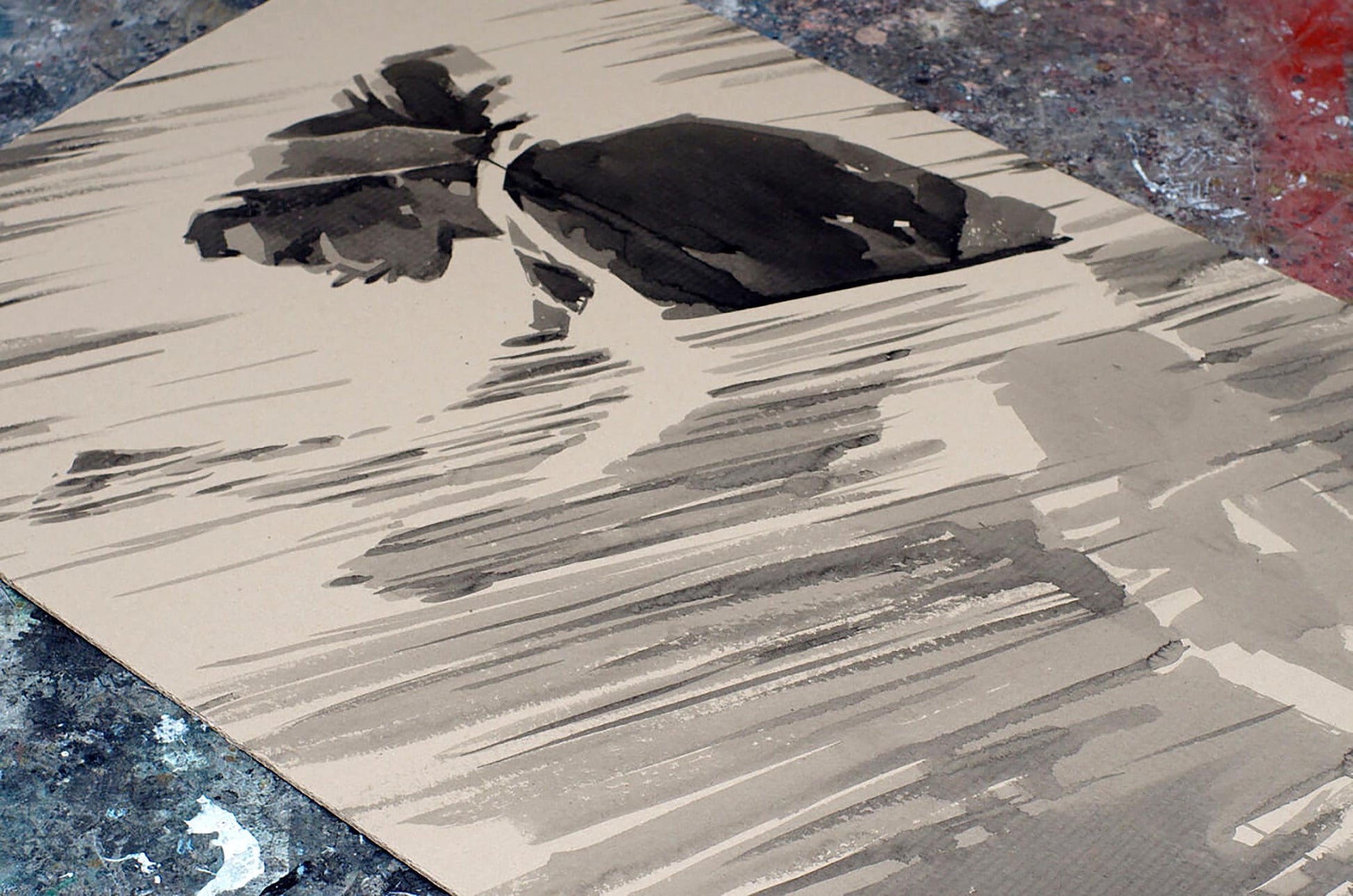 Monochromatic watercolor dog painting Threads of Fate by Dima Filatov