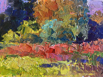 Vibrant impressionist oil painting of autumn meadows by Boris Serdyuk