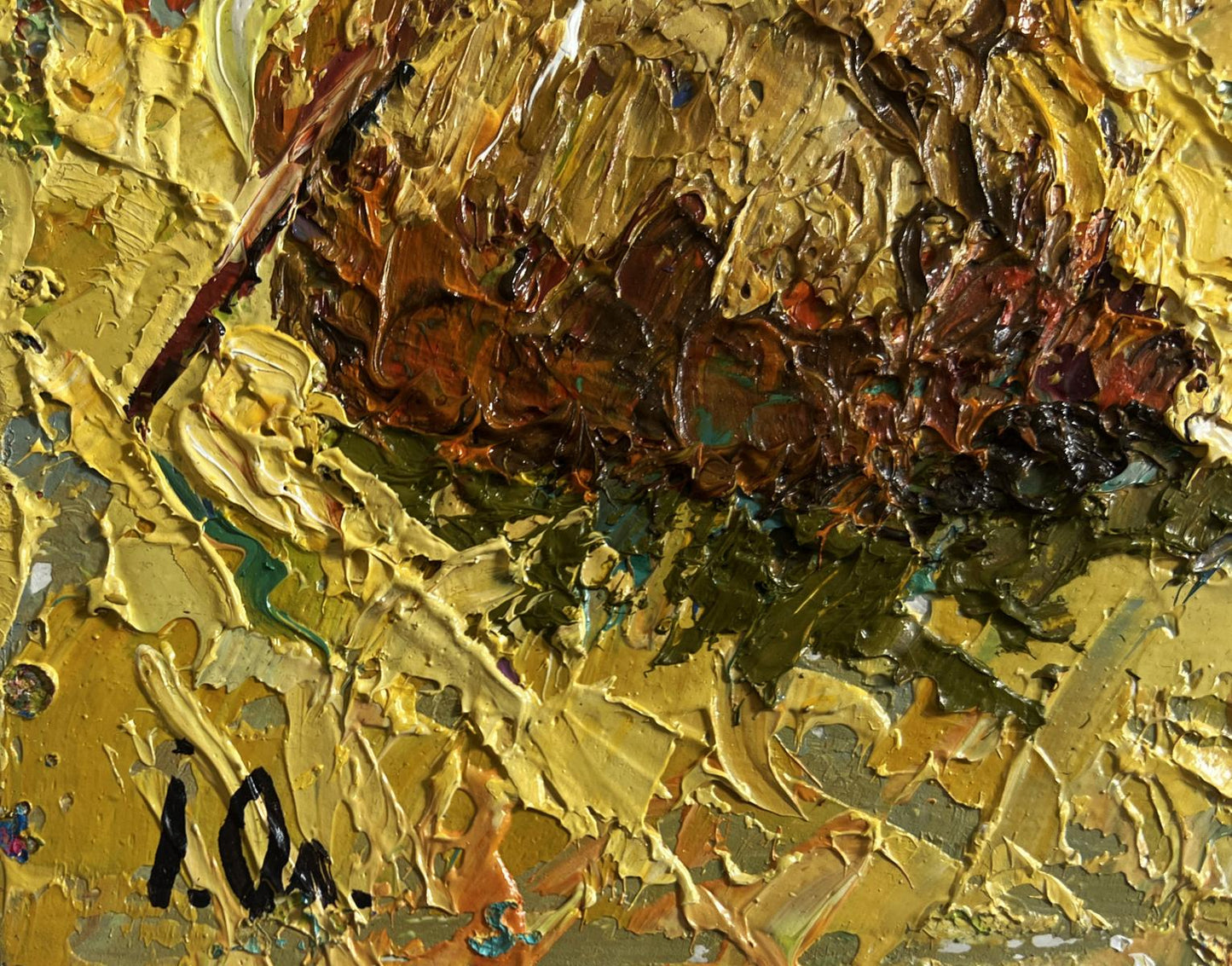 Textured impasto oil painting of fresh haystacks in field by Oleksiy Ivanyuk