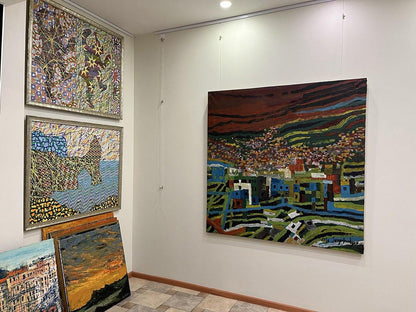 Oil painting Favelas by Serhiy Kovalev: vibrant abstract town in hills