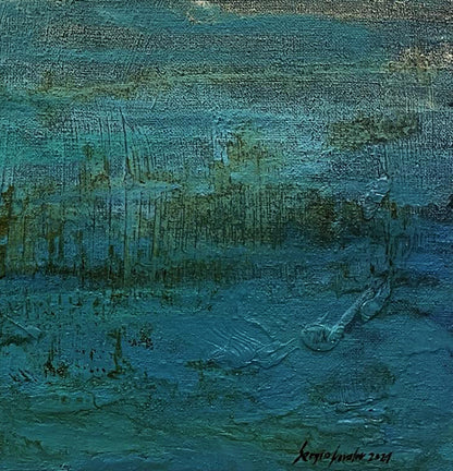 Oil painting Eternal by Serhiy Kovalev in teal blue-green earth tones