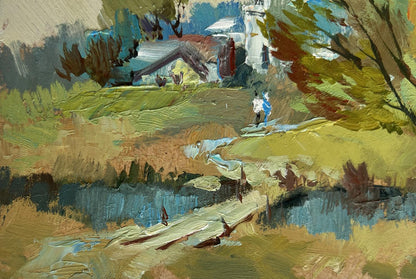 Vibrant impressionist oil painting At the village church by Yuriy Suprunchuk