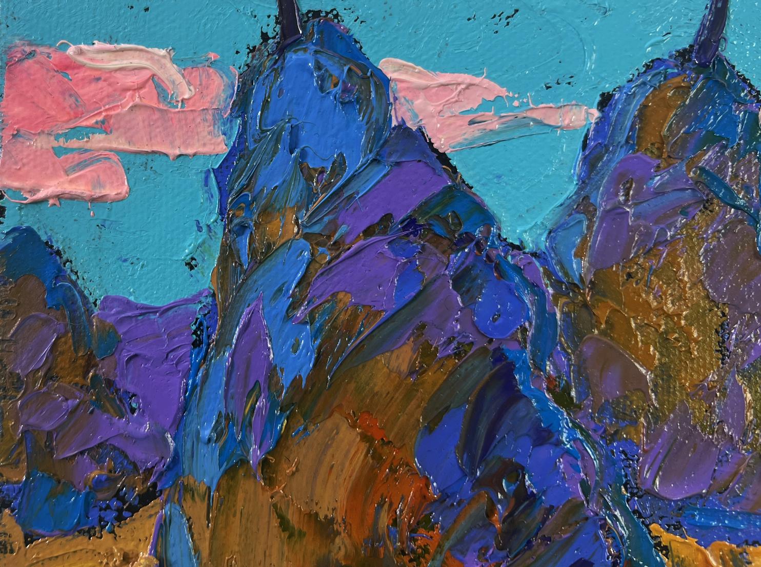 Vibrant abstract mountain landscape oil painting by Oleksiy Ivanyuk