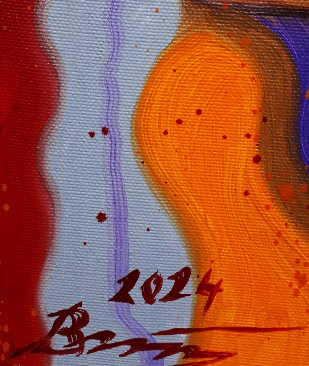 Vibrant abstract oil painting Biting the Tail by Sergiy Voichenko with bold red strokes