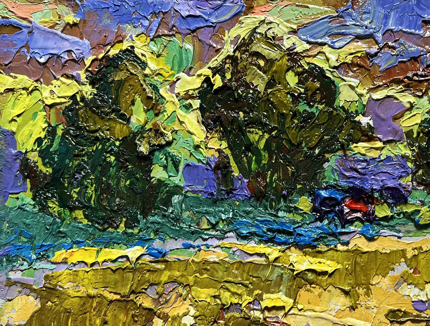Vibrant expressive yellow sunset oil painting by Oleksiy Ivanyuk