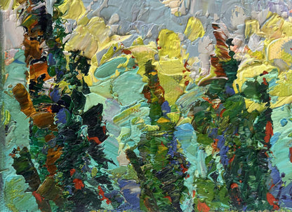Oil painting Sunny summer city by Oleksiy Ivanyuk vibrant green yellow blue
