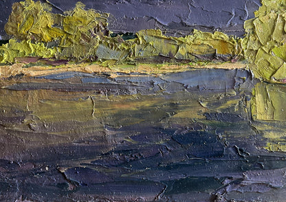 Oil painting Evening after a thunderstorm by Boris Serdyuk, textured blues and greens