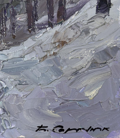 Oil painting Without a Trace by Boris Serdyuk, textured gray silver strokes