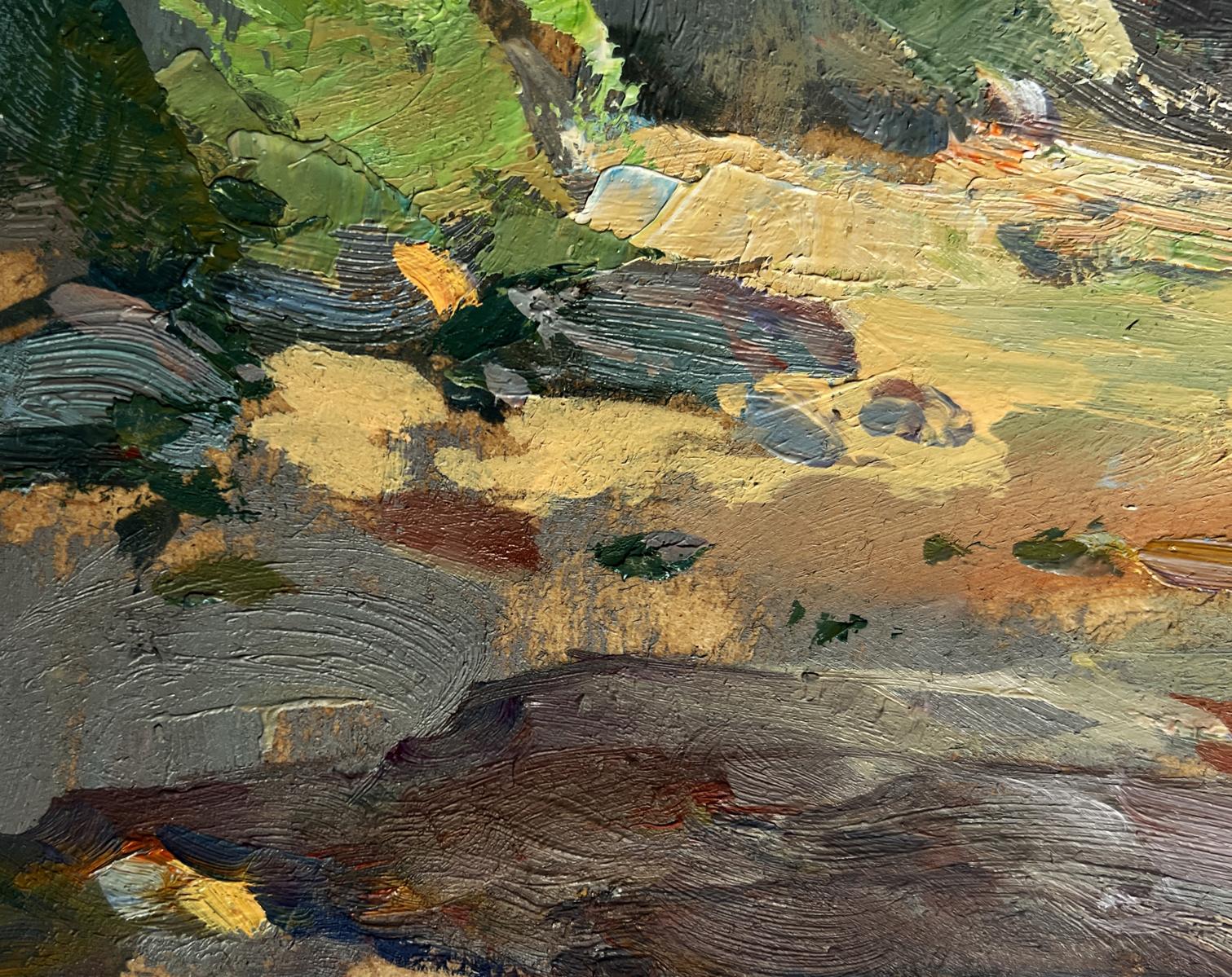Textured oil painting Sunny day at sea by Yuriy Suprunchuk in earthy tones
