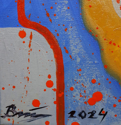 Abstract red blue yellow brushstrokes oil painting Leaves the bar by Sergiy Voichenko