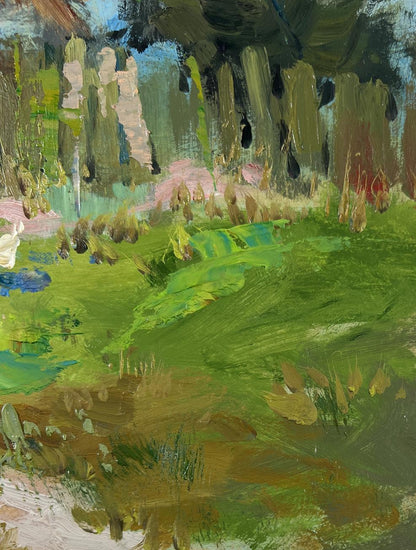 Vibrant impressionist oil painting Thoughts on the Bench by Yuriy Suprunchuk
