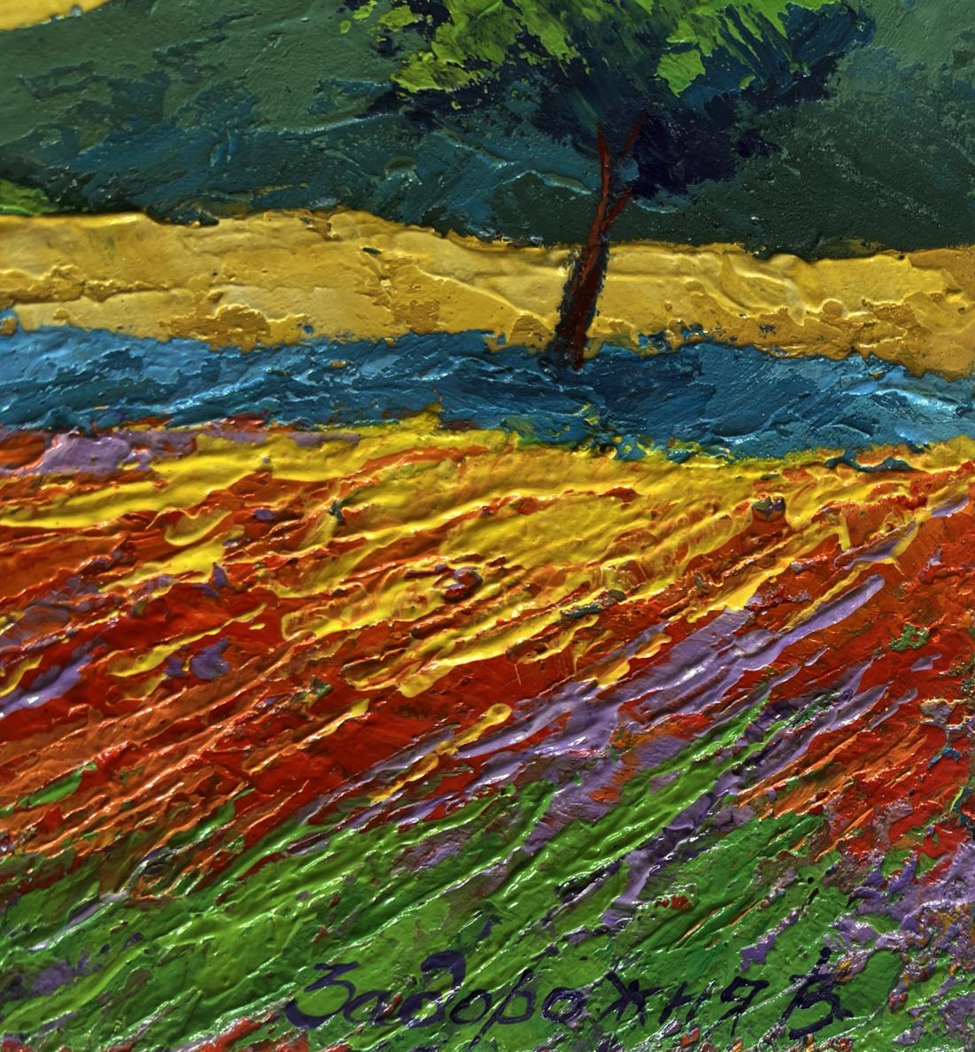 Vibrant oil painting A light breeze in the evening by V. Zadorozhnya with solitary tree