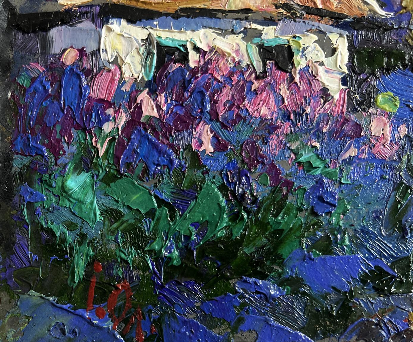 Vibrant impasto oil painting In the Evening I Watch the Lilacs by Oleksiy Ivanyuk
