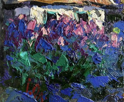 Vibrant impasto oil painting In the Evening I Watch the Lilacs by Oleksiy Ivanyuk