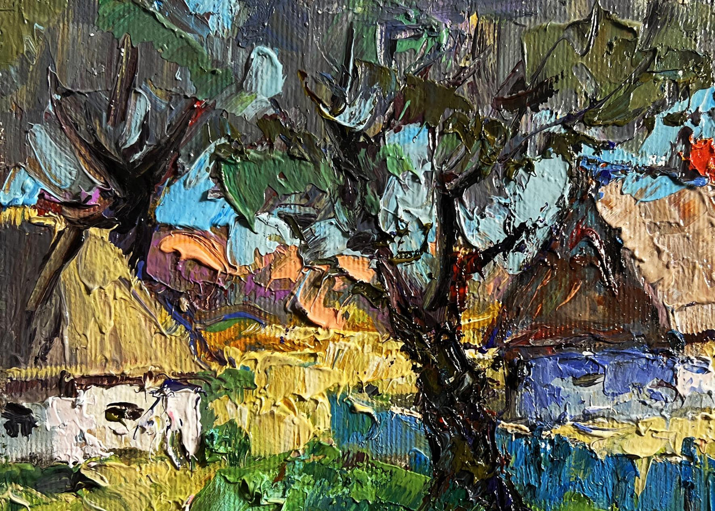 Impasto textured landscape Oil painting Country summer morning by Oleksiy Ivanyuk