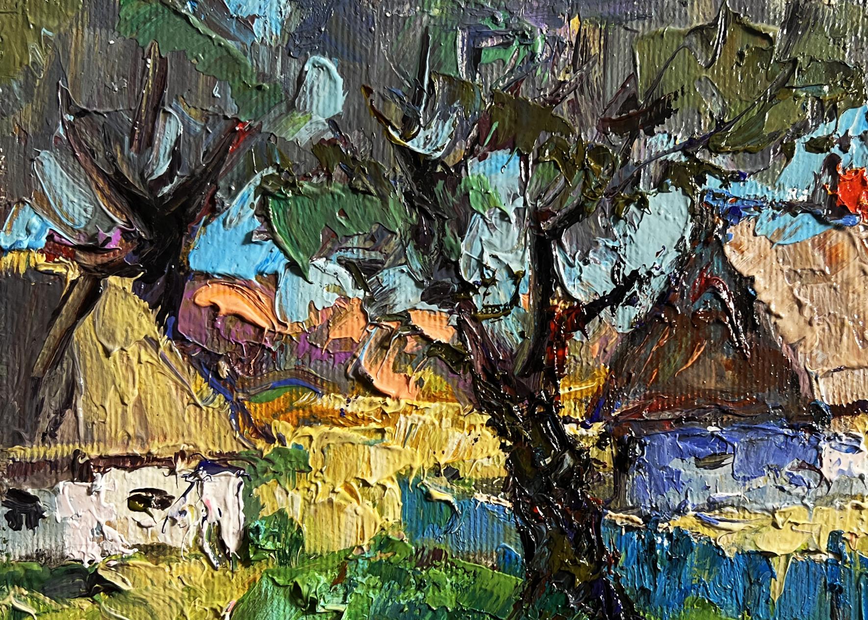 Impasto textured landscape Oil painting Country summer morning by Oleksiy Ivanyuk