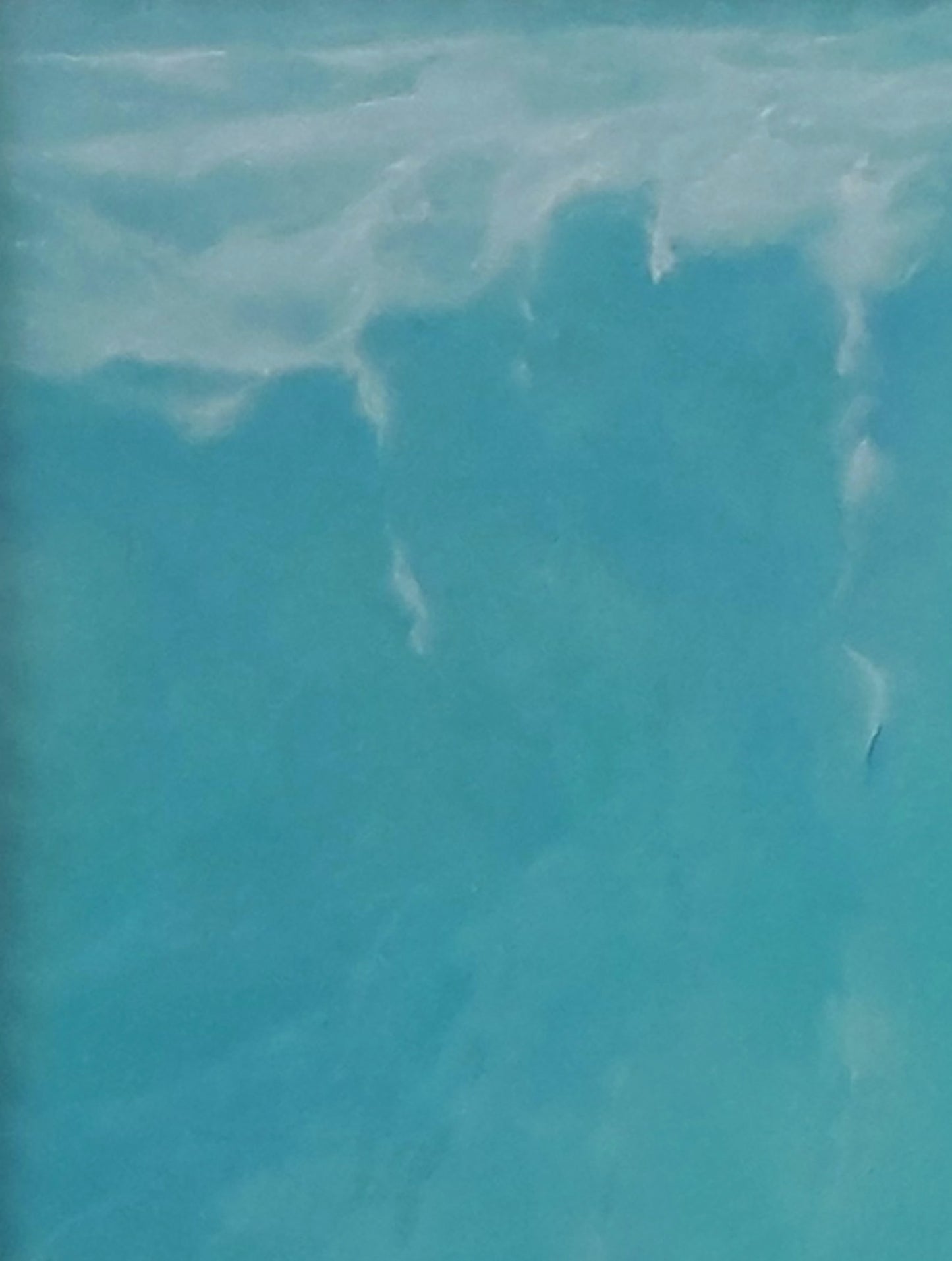Translucent turquoise frosted water bottle with condensation, Oil painting The sound of the surf at dawn Vasily Korkishko