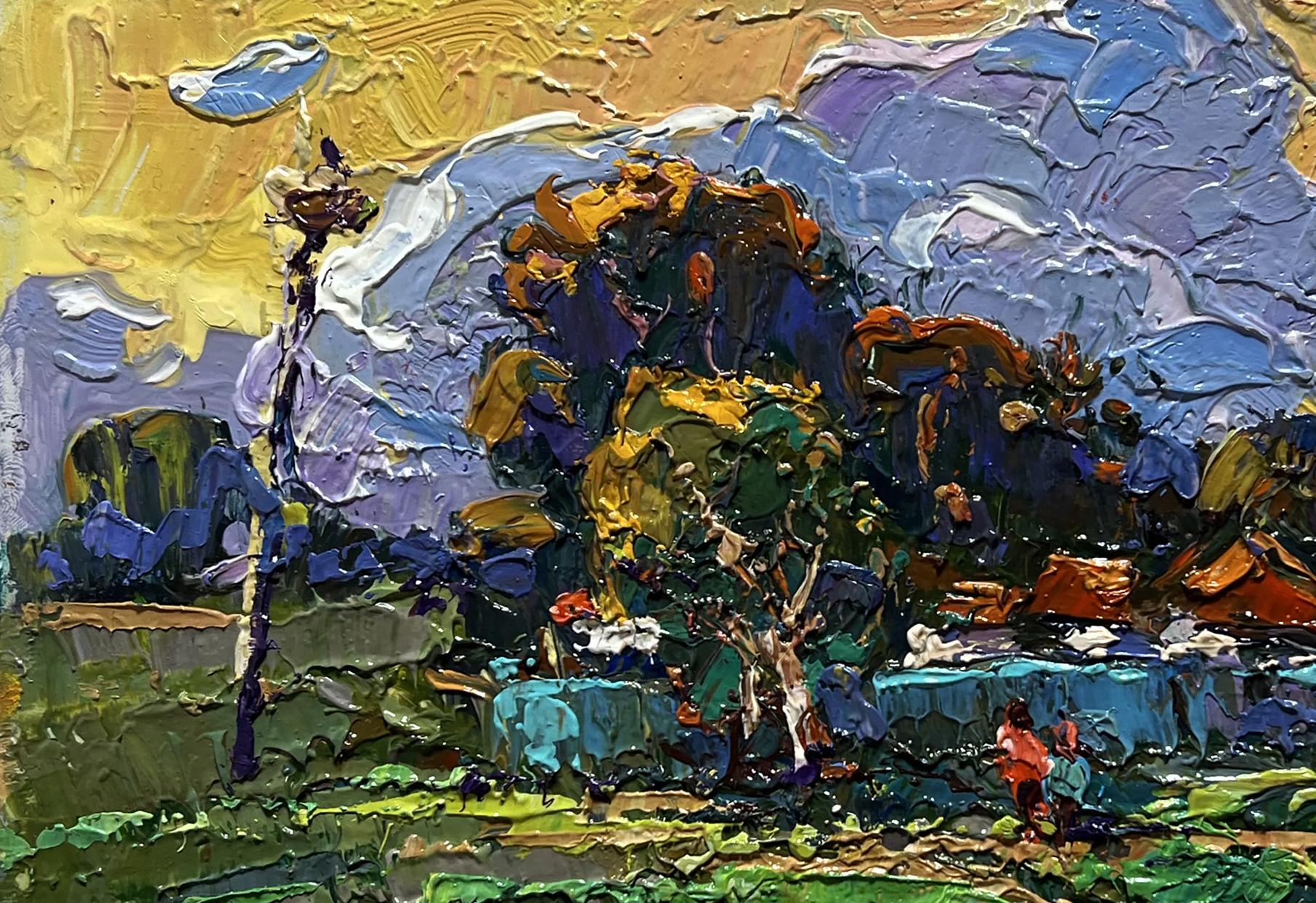 Vibrant impressionist oil painting Gardening in the village by Oksana Ivanyuk