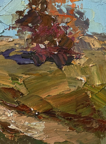Oil painting Across the Autumn Field by Boris Serdyuk, impasto earthy tones
