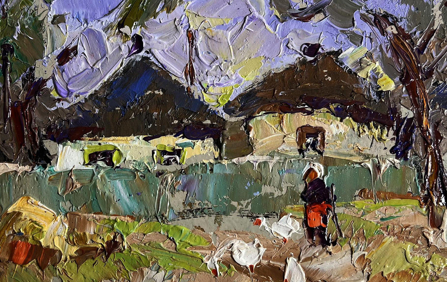 Textured impressionistic oil painting Alley in the Village by Oleksiy Ivanyuk