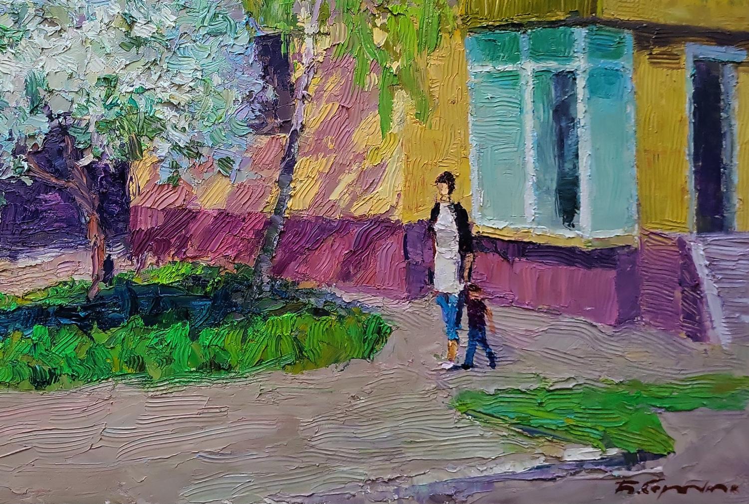 Oil painting Spring walk around the city by Boris Serdyuk vibrant scene