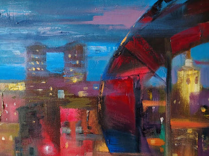 Abstract oil painting Night City Anatoly Tarabanov