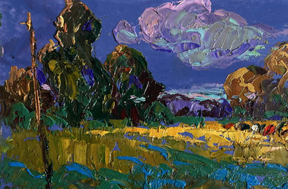 Vibrant impressionist oil painting Evening rays of the sun by Oksana Ivanyuk