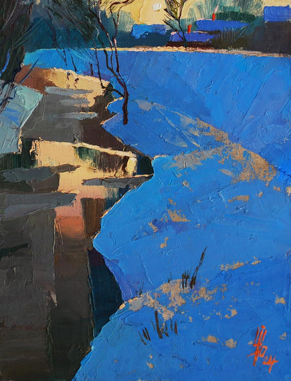 Oil painting Winter evening and silence between snow by Egor Shvachunov